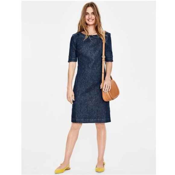 Boden Size 6 Rhea Stretch Denim Chambray Knee Length Sheath Dress - Picture 1 of 8